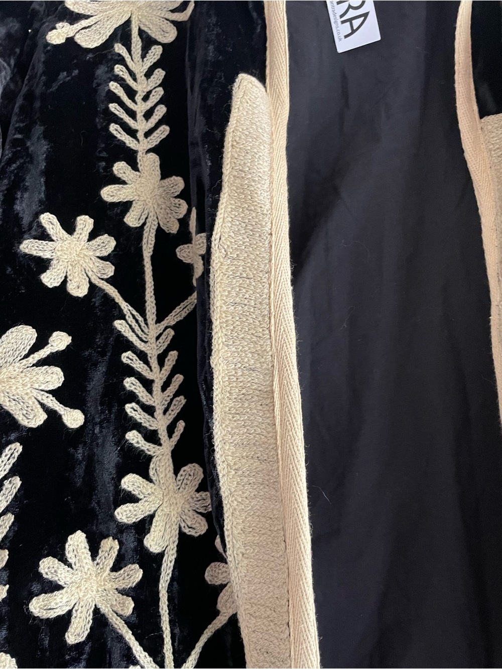 Antra Embroidered Velvet Black & Cream Long MIDI Jacket Coat - Picture 12 of 16